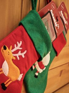 Side view of Christmas stockings